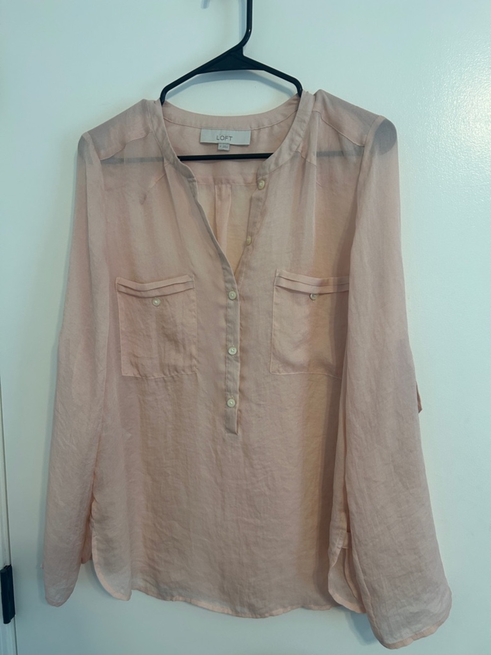 Loft Silky Lightweight Button Blouse Pink Medium Career Minimalist Preppy Office